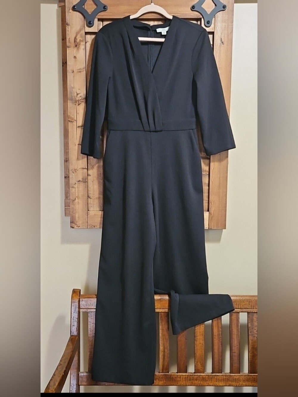 H Halston Crepe Flowy Wide Leg Jumpsuit Small In Black